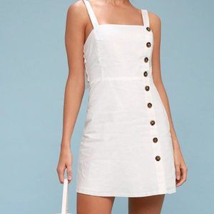 New White Button Front Square Neckline Sun Dress